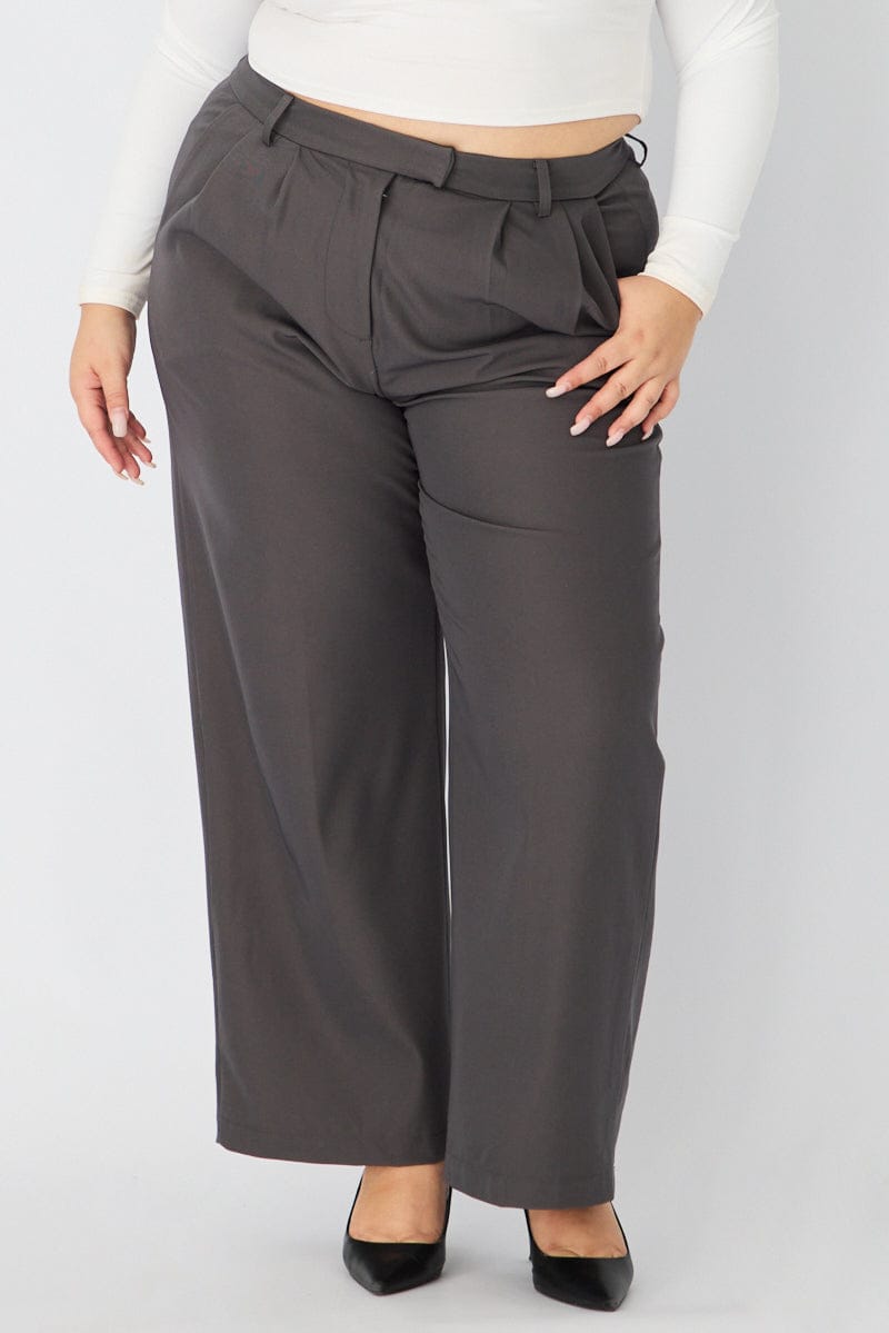 Grey Wide Leg Pants High Rise for YouandAll Fashion