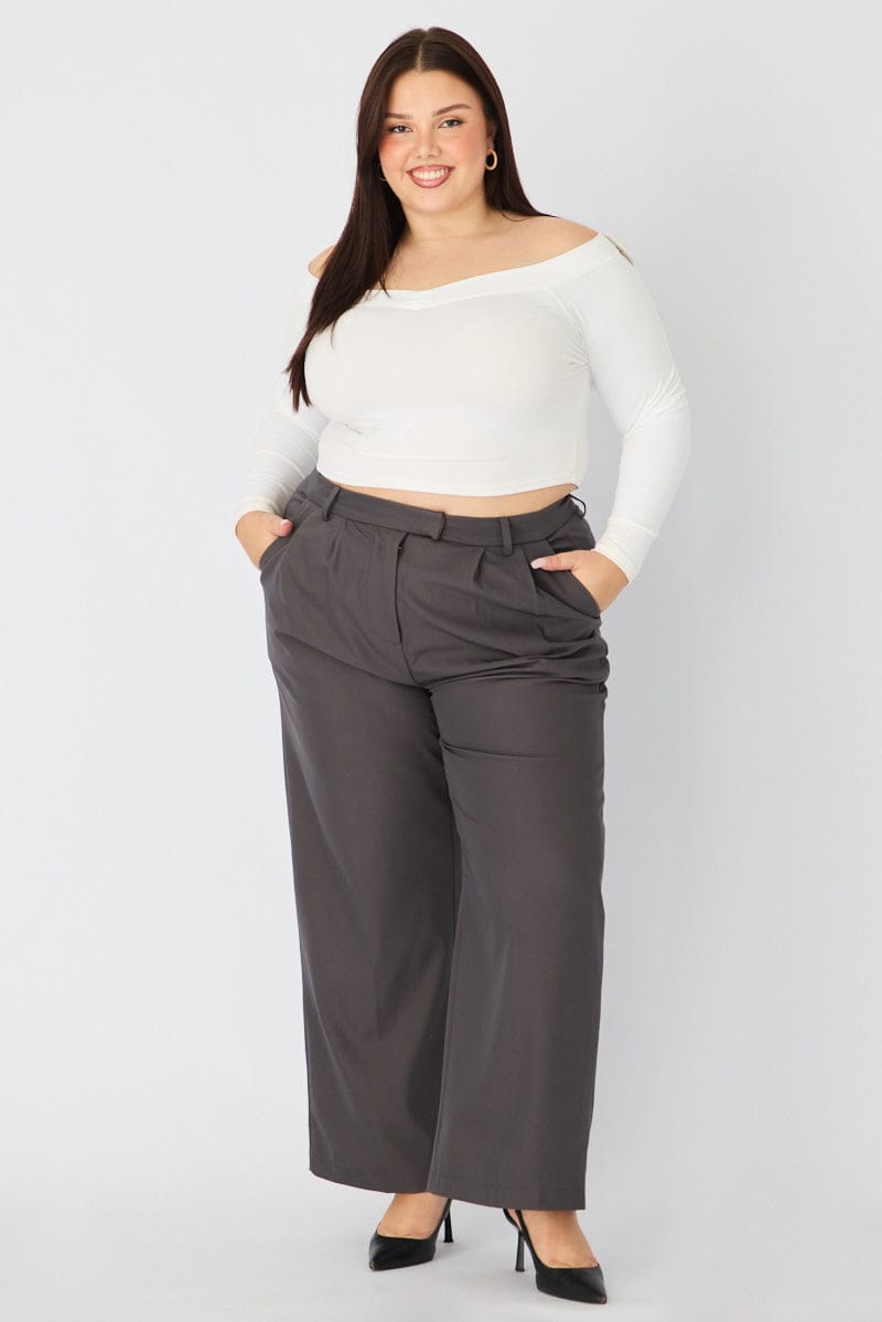 Grey Wide Leg Pants High Rise for YouandAll Fashion