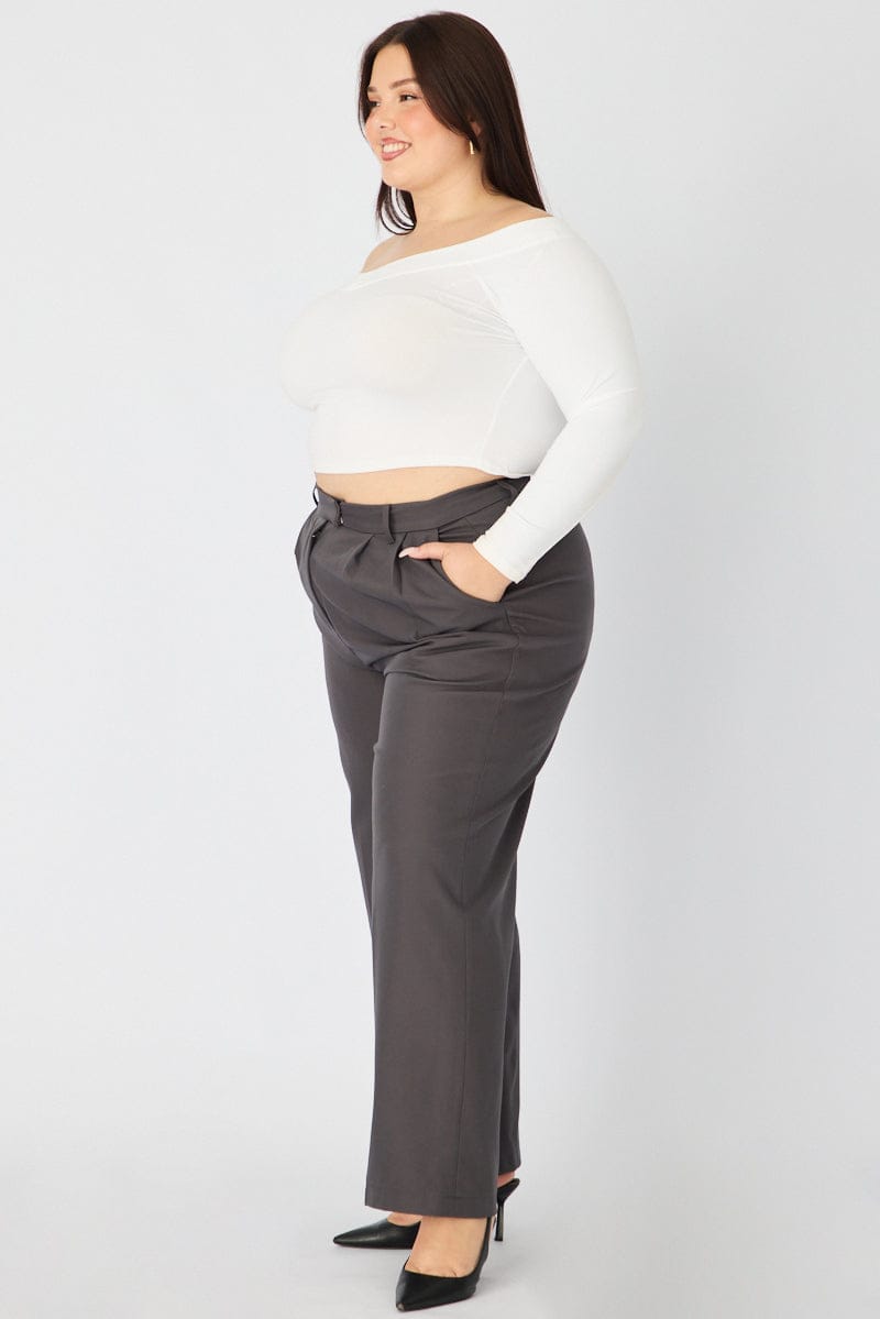 Grey Wide Leg Pants High Rise for YouandAll Fashion