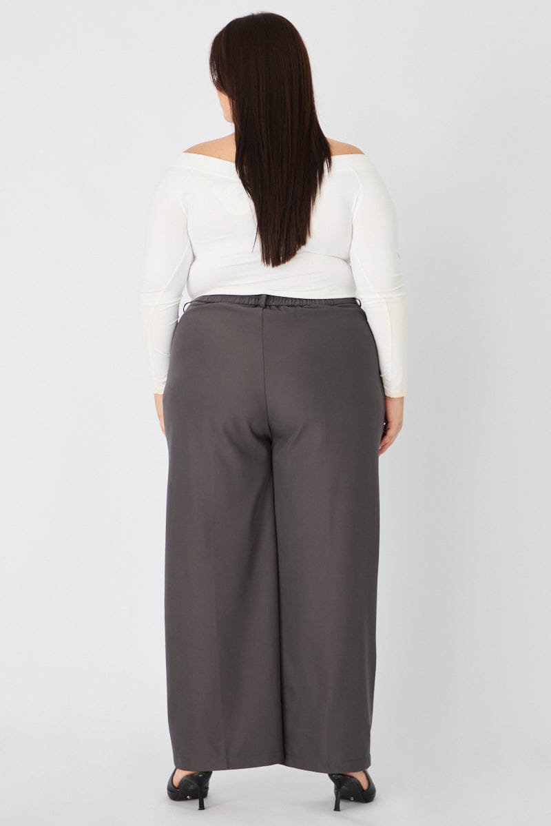 Grey Wide Leg Pants High Rise for YouandAll Fashion