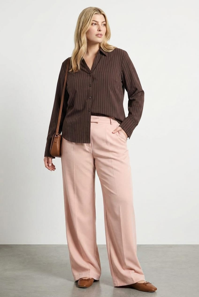 Pink Wide Leg Pants High Rise