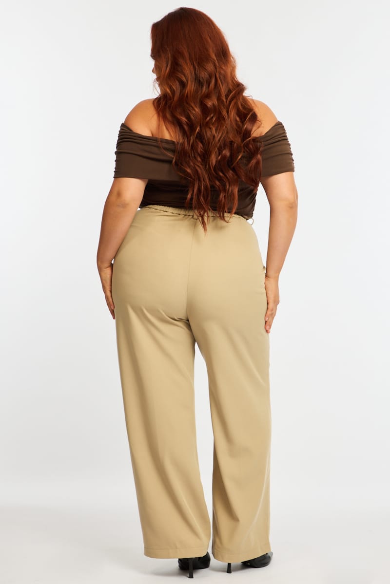 Beige Wide Leg Pants High Rise for YouandAll Fashion