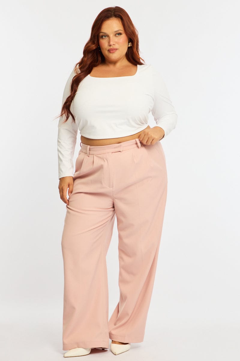 Pink Wide Leg Pants High Rise for YouandAll Fashion