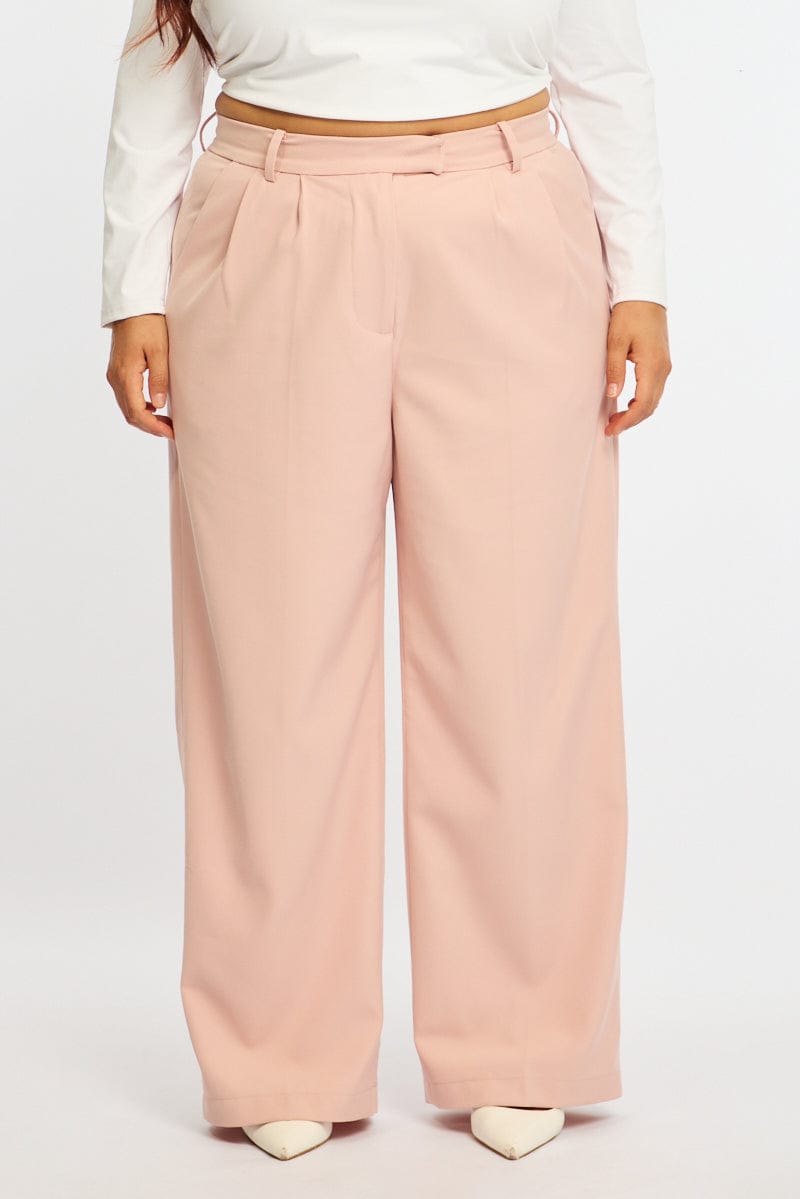 Pink Wide Leg Pants High Rise for YouandAll Fashion