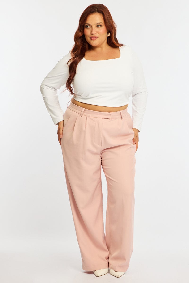 Pink Wide Leg Pants High Rise for YouandAll Fashion