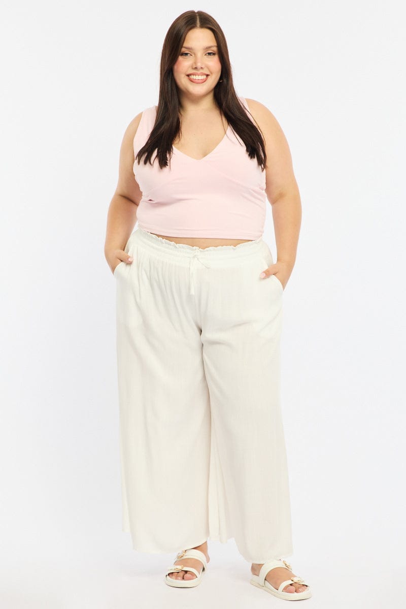 White Wide Leg Pants Elastic Waist for YouandAll Fashion