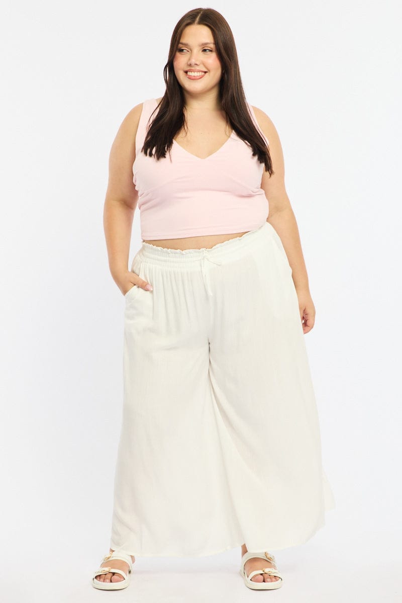 White Wide Leg Pants Elastic Waist for YouandAll Fashion