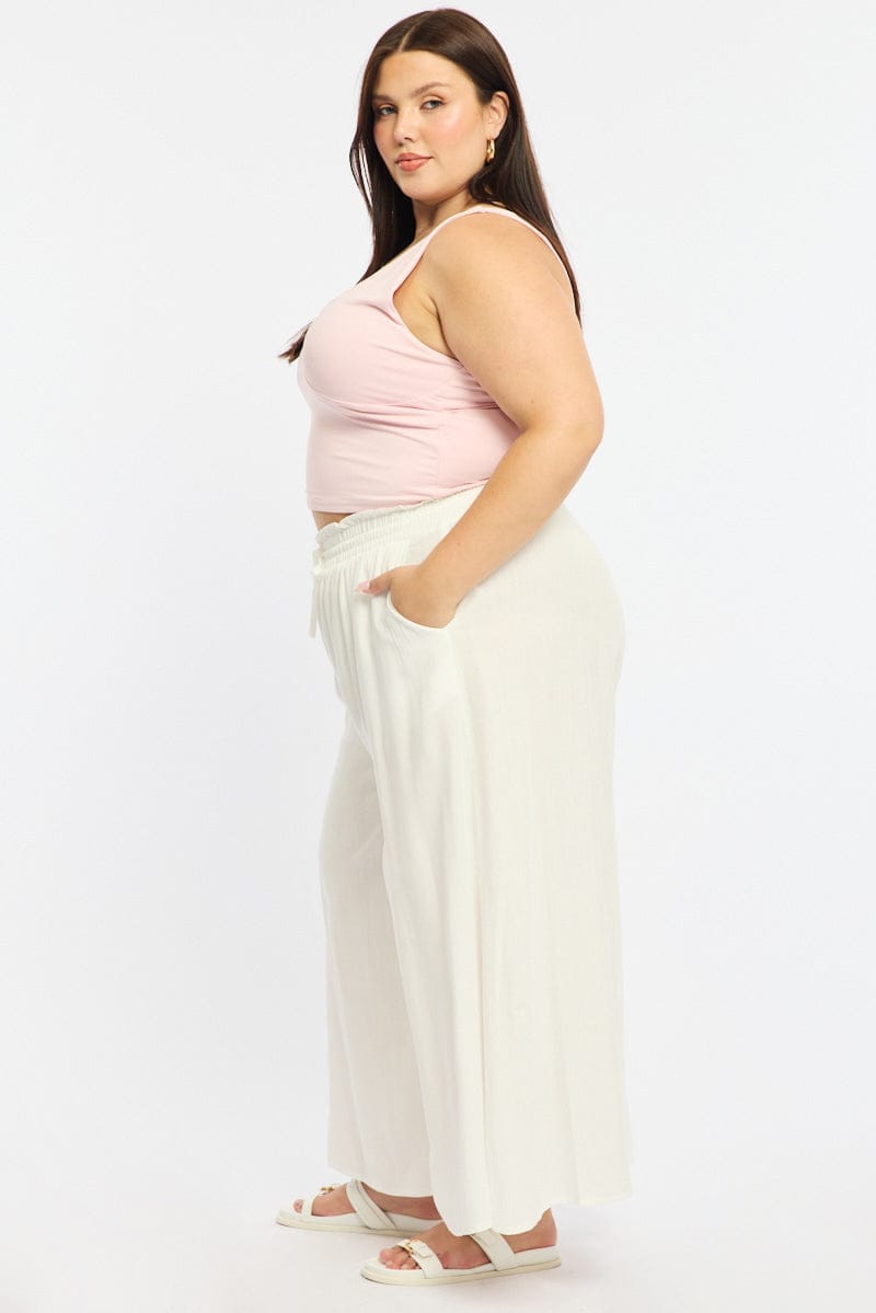 White Wide Leg Pants Elastic Waist for YouandAll Fashion