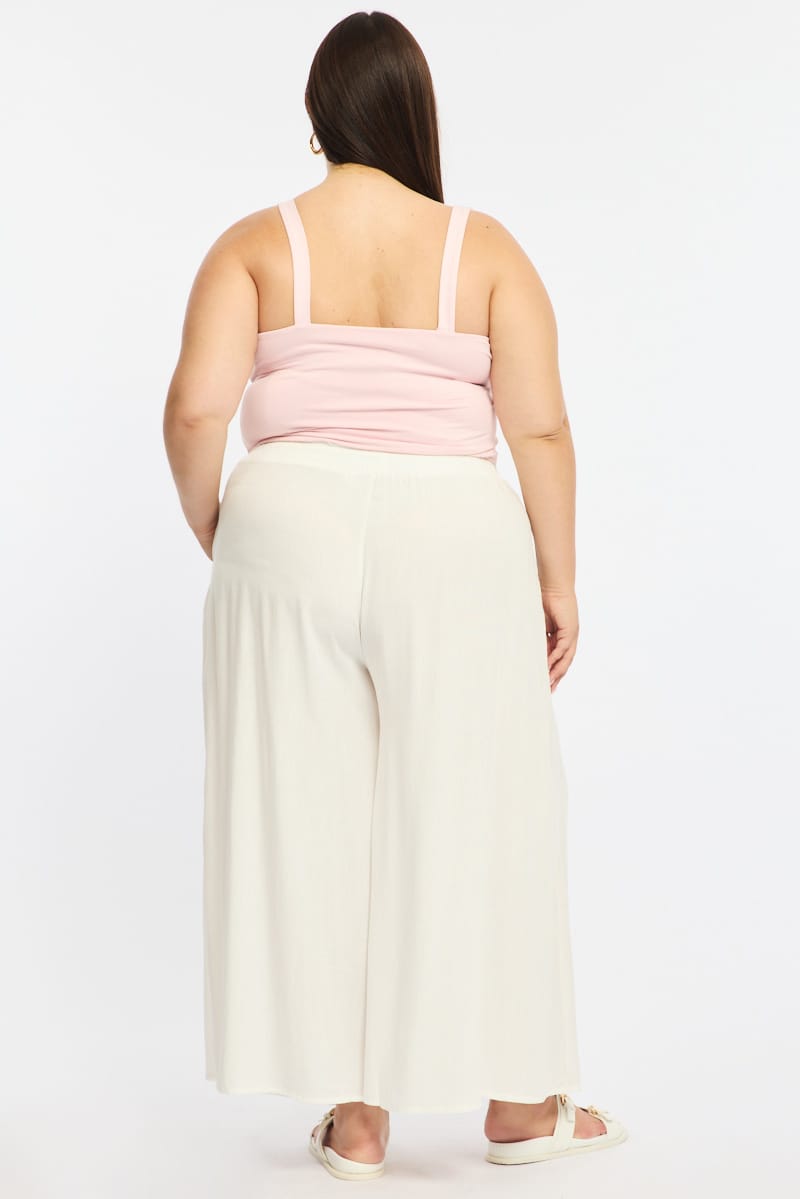 White Wide Leg Pants Elastic Waist for YouandAll Fashion