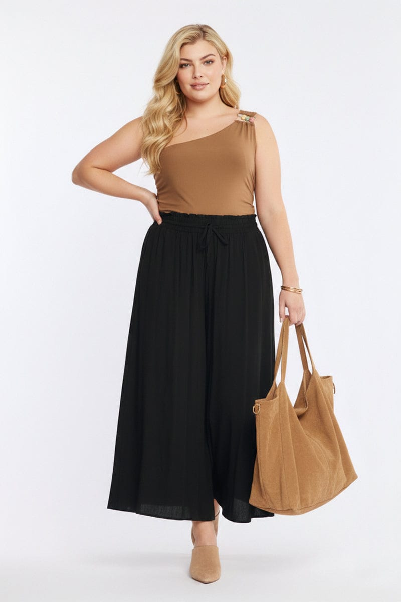 Black Wide Leg Pants Elastic Waist for YouandAll Fashion