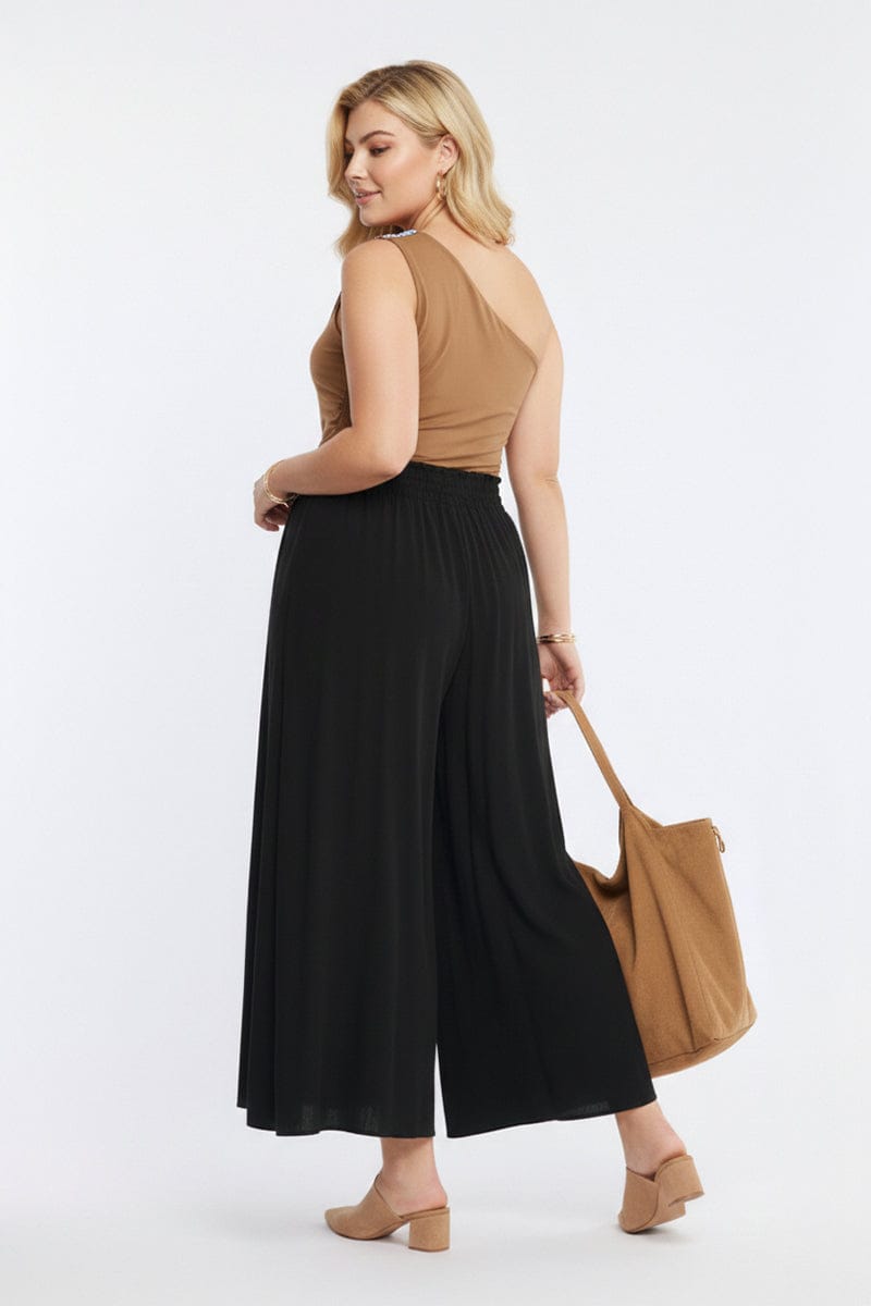 Black Wide Leg Pants Elastic Waist for YouandAll Fashion