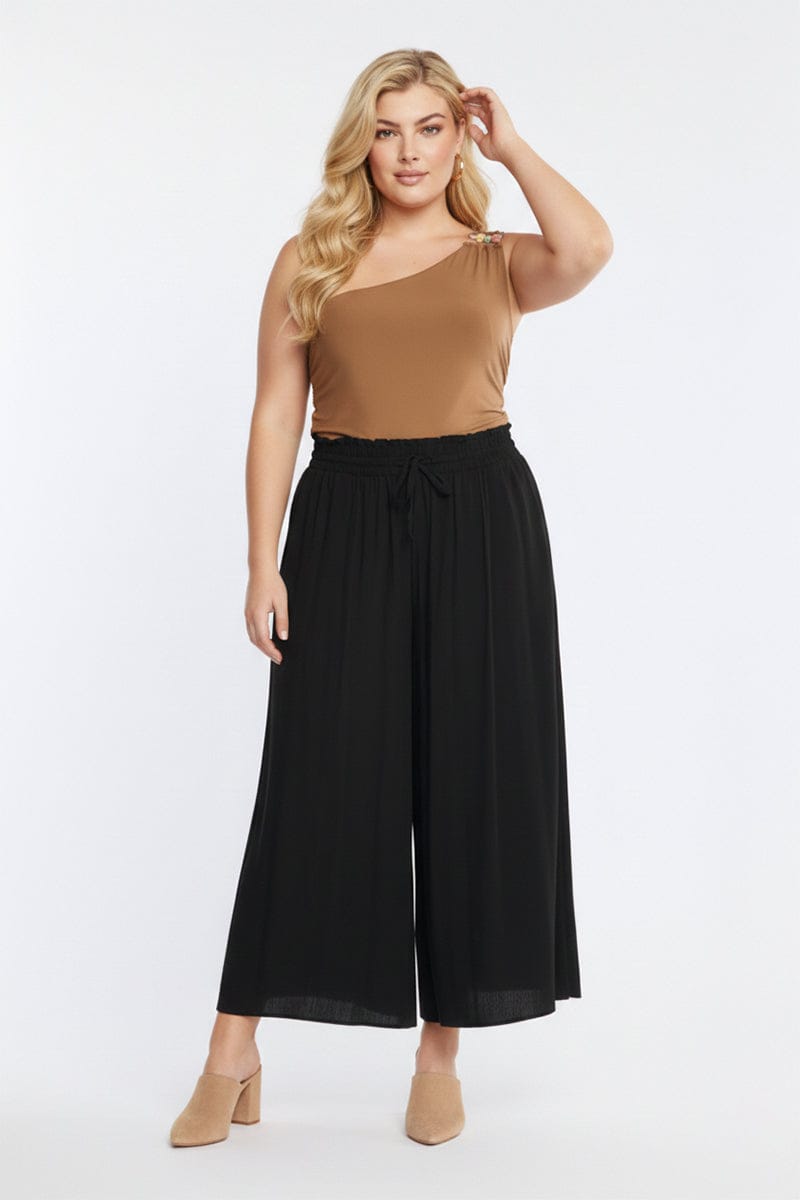 Black Wide Leg Pants Elastic Waist for YouandAll Fashion