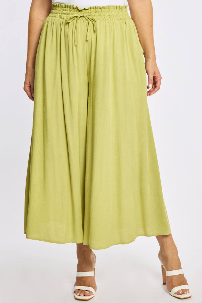Green Wide Leg Pants Elastic Waist for YouandAll Fashion
