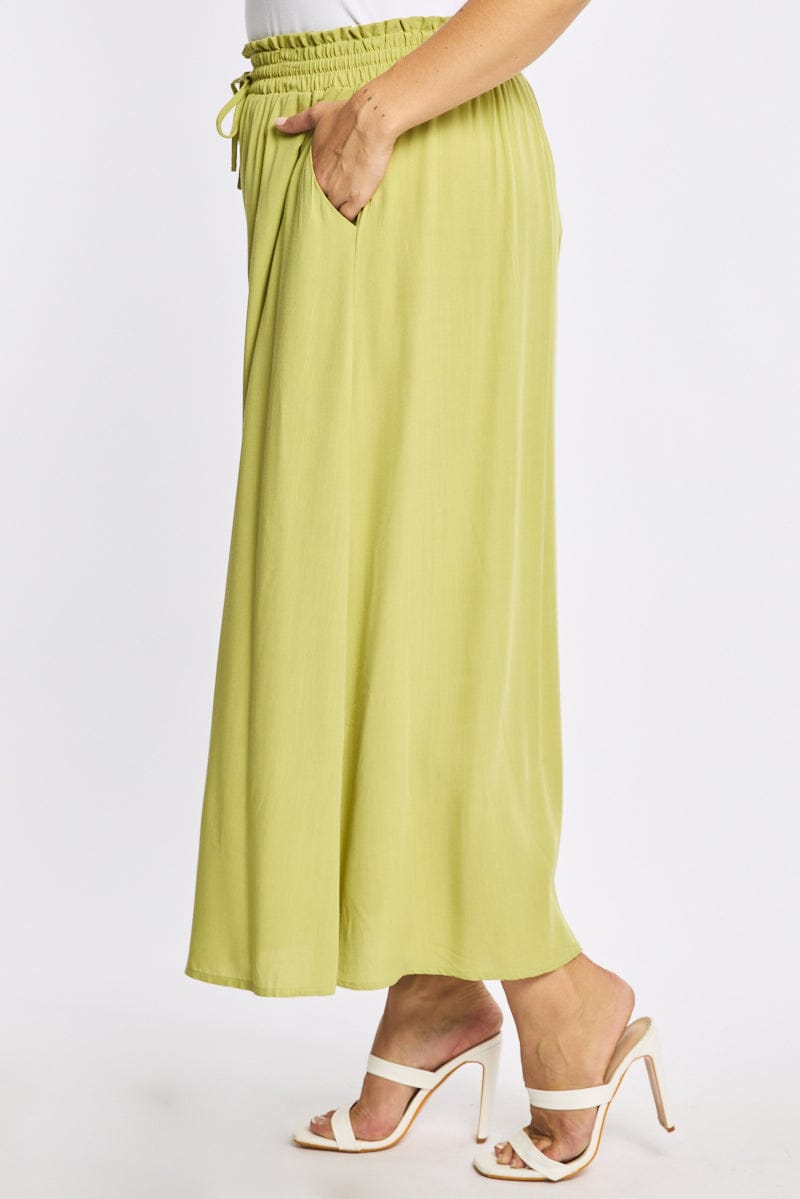 Green Wide Leg Pants Elastic Waist for YouandAll Fashion
