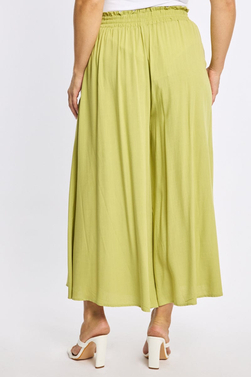 Green Wide Leg Pants Elastic Waist for YouandAll Fashion