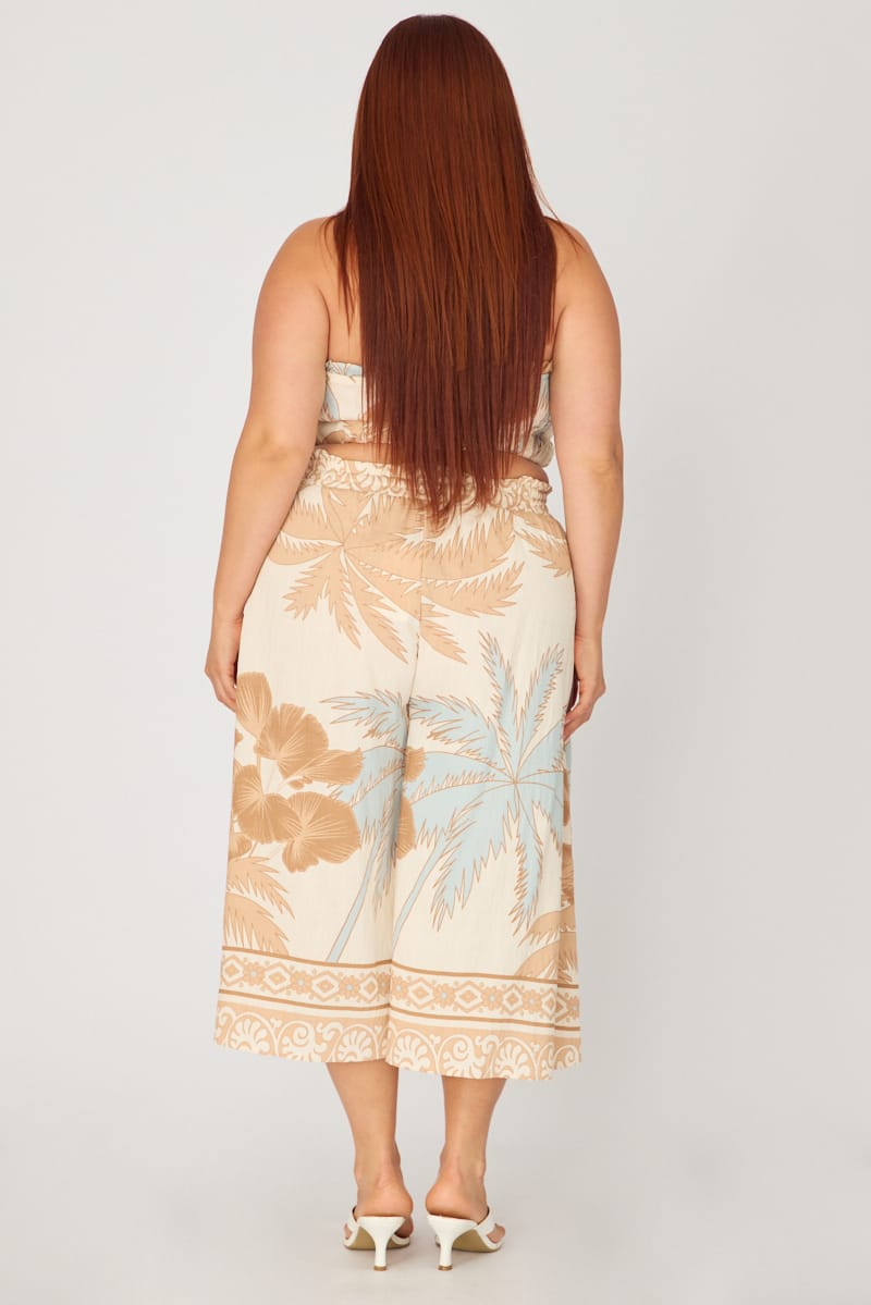Beige Abstract Wide Leg Culottes Abstract Print for YouandAll Fashion