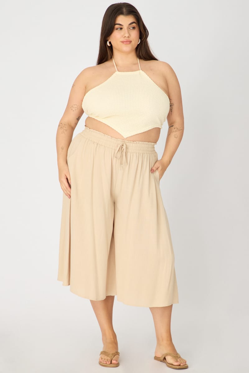 Beige Wide Leg Culottes High Rise for YouandAll Fashion