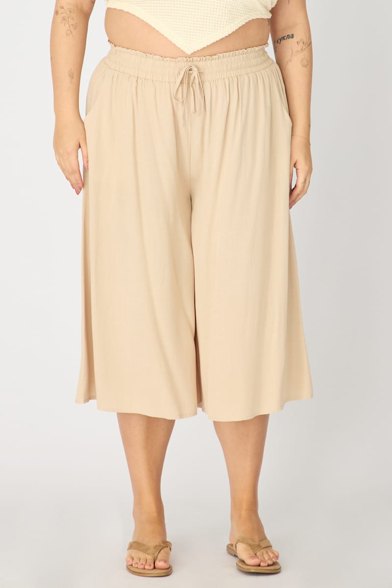 Beige Wide Leg Culottes High Rise for YouandAll Fashion
