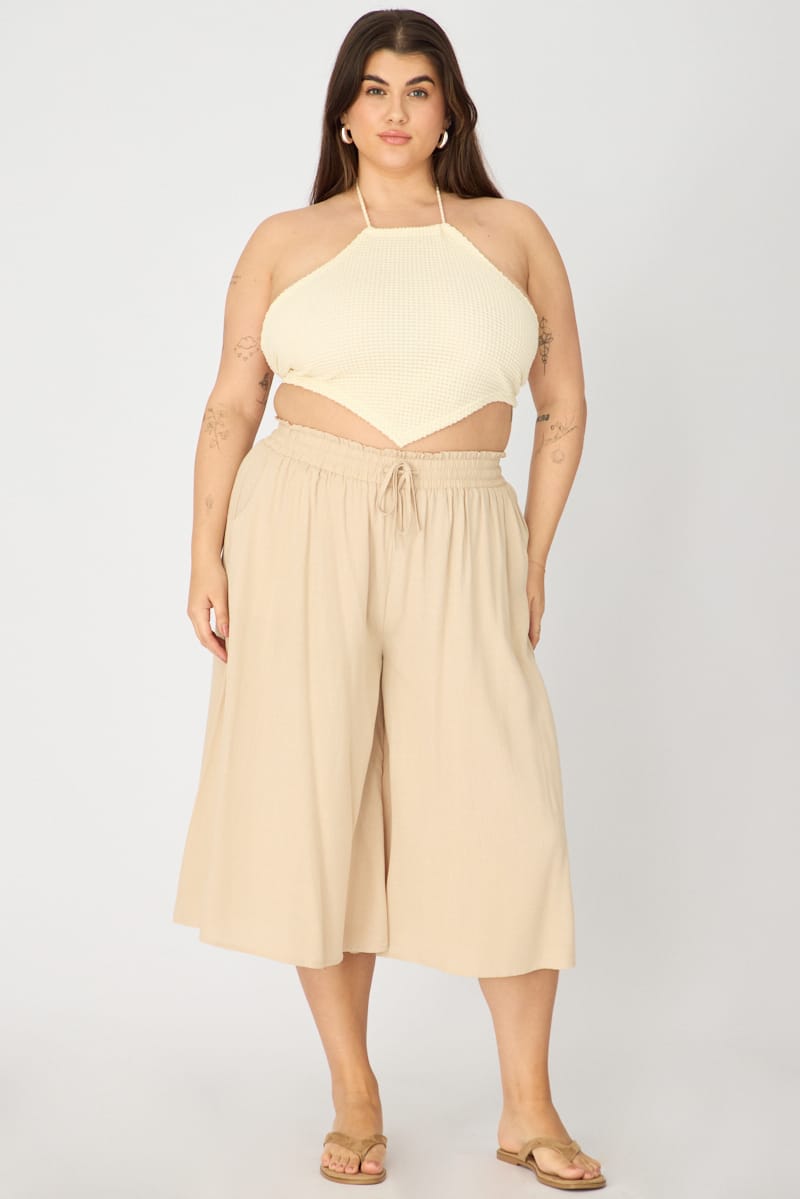 Beige Wide Leg Culottes High Rise for YouandAll Fashion