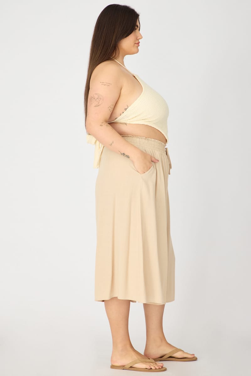 Beige Wide Leg Culottes High Rise for YouandAll Fashion