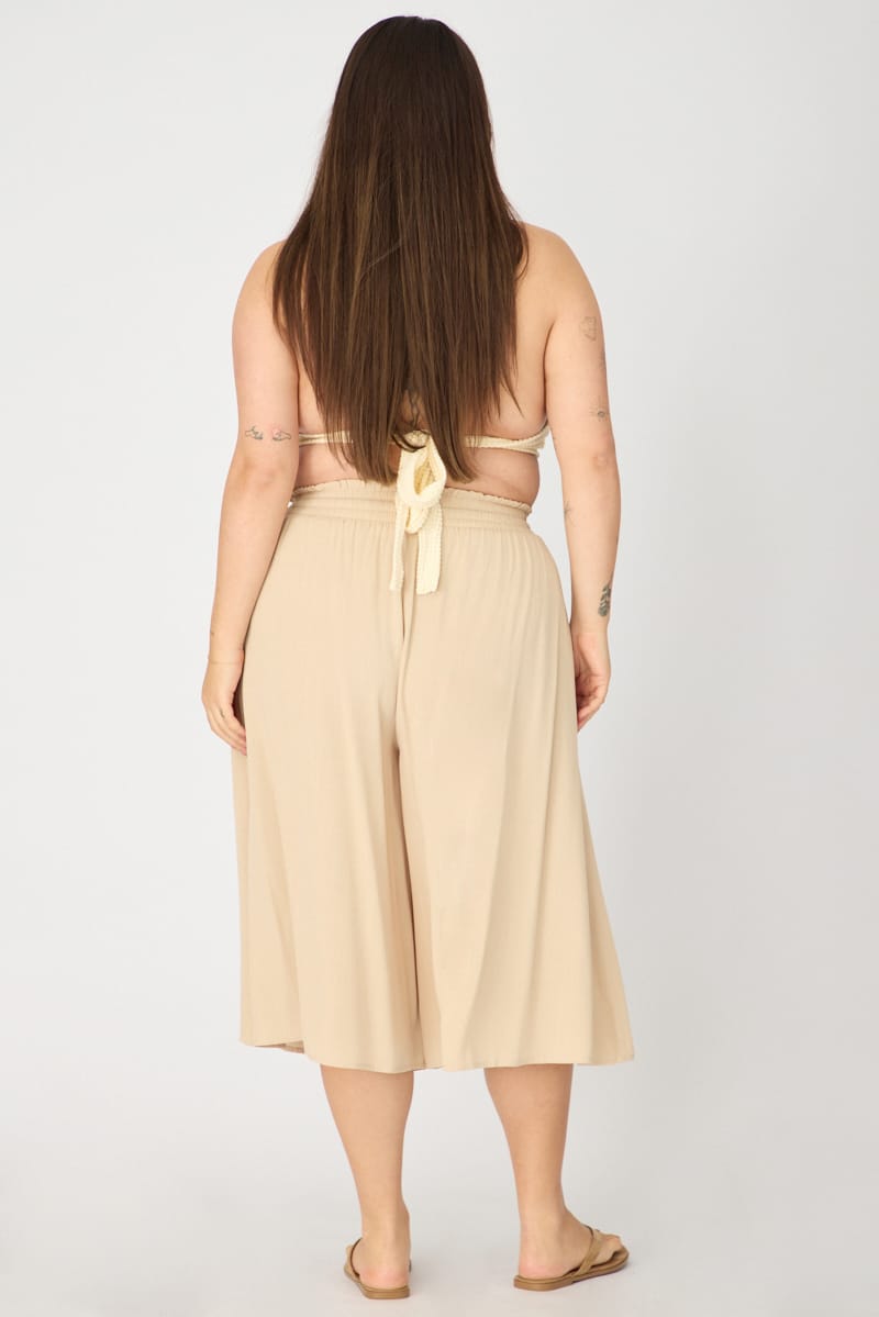 Beige Wide Leg Culottes High Rise for YouandAll Fashion