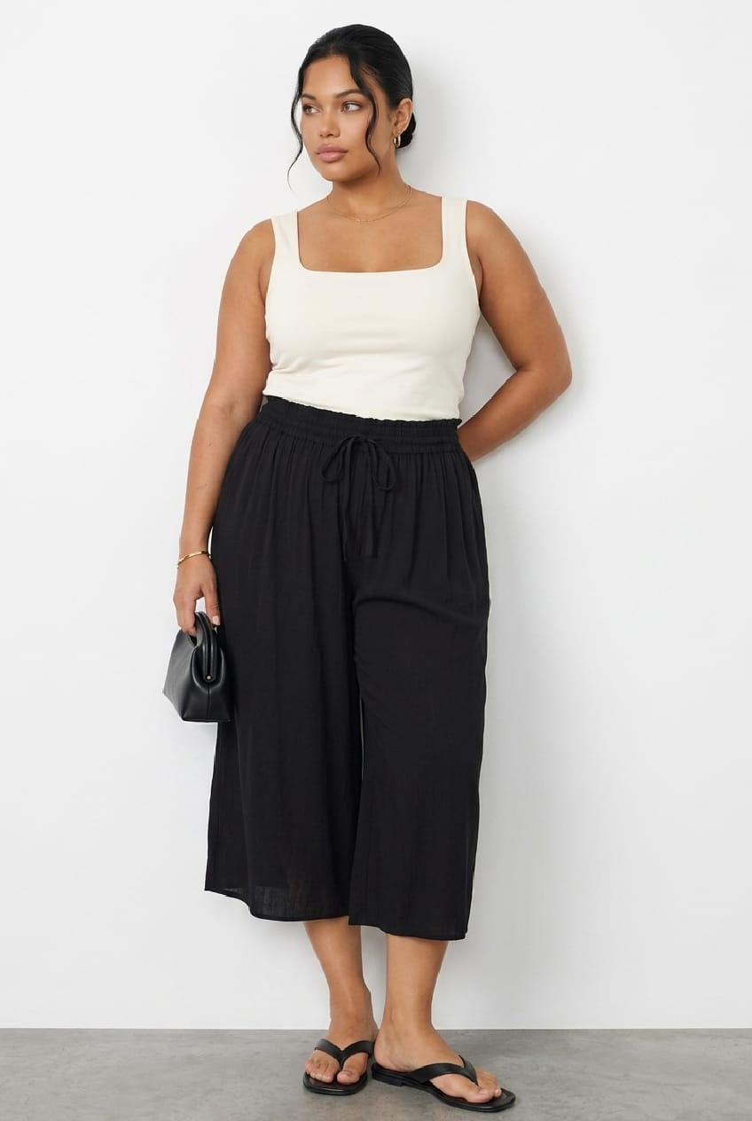 Black Wide Leg Culottes High Rise for YouandAll Fashion