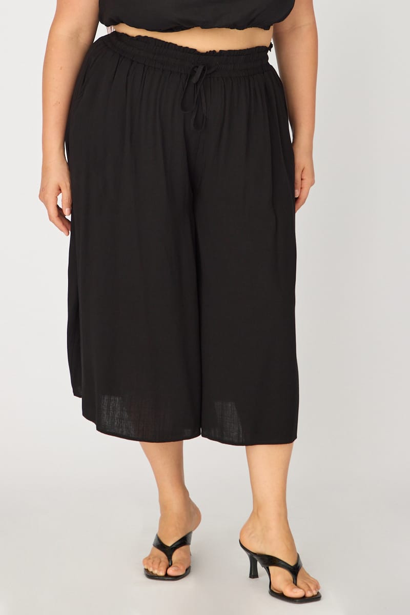 Black Wide Leg Culottes High Rise for YouandAll Fashion
