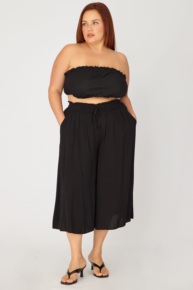 Black Wide Leg Culottes High Rise for YouandAll Fashion