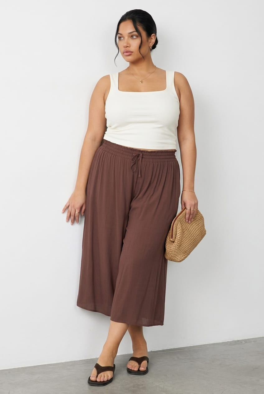 Brown Wide Leg Culottes High Rise for YouandAll Fashion