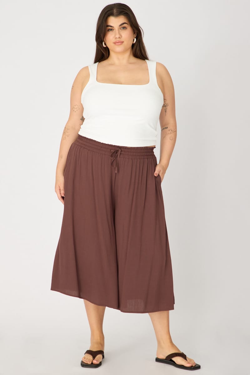 Brown Wide Leg Culottes High Rise for YouandAll Fashion