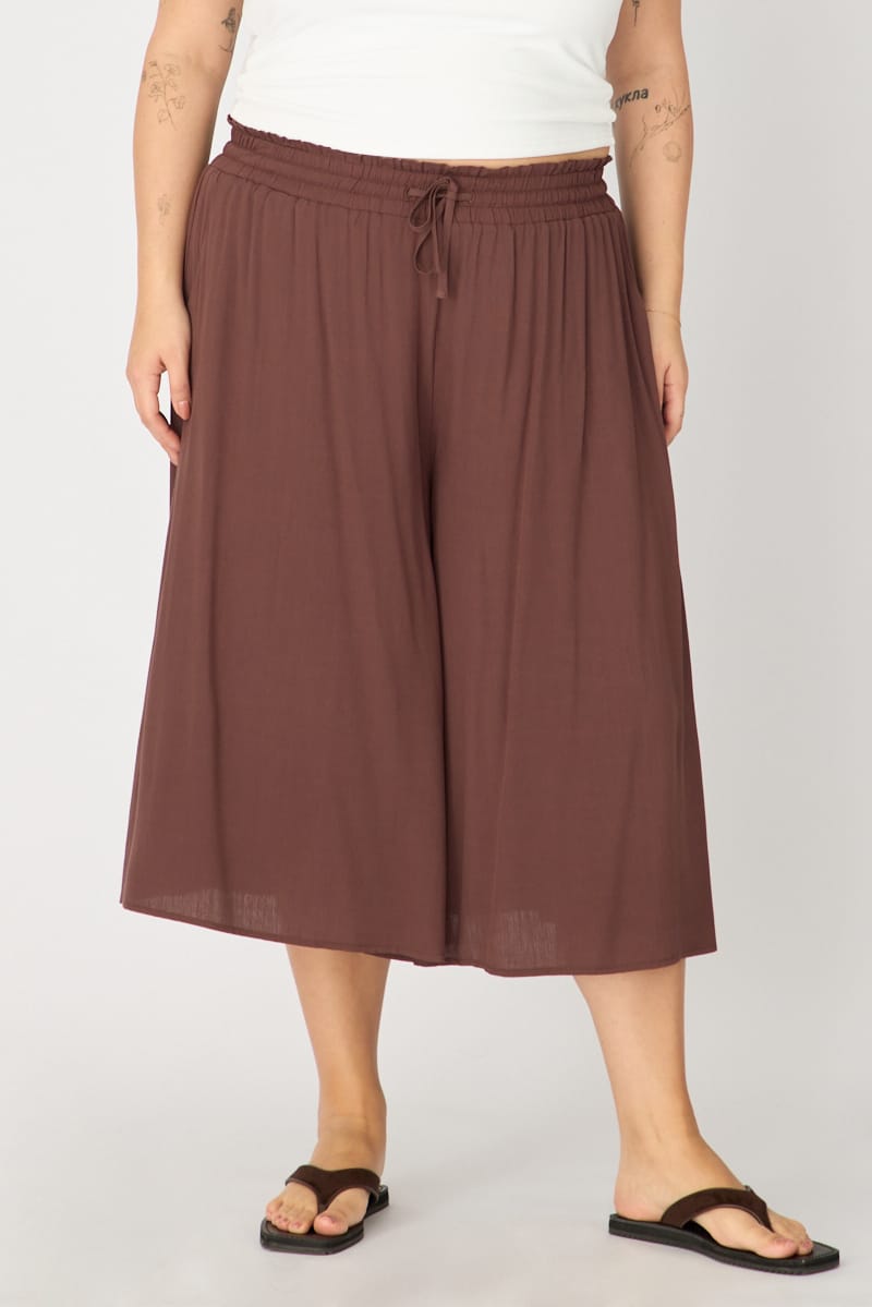 Brown Wide Leg Culottes High Rise for YouandAll Fashion