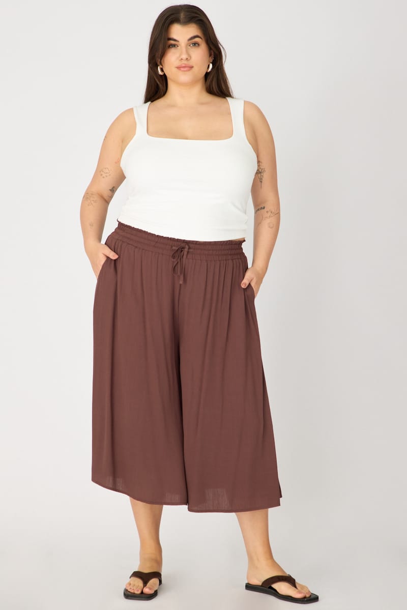 Brown Wide Leg Culottes High Rise for YouandAll Fashion