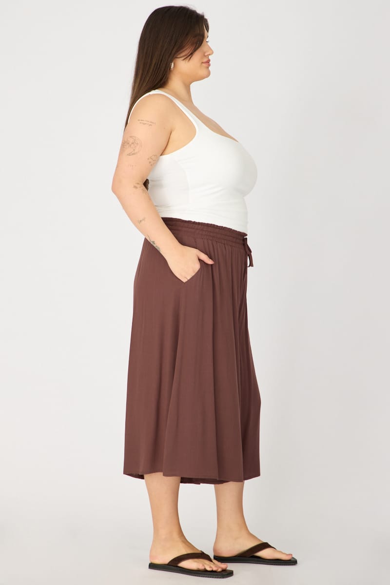 Brown Wide Leg Culottes High Rise for YouandAll Fashion