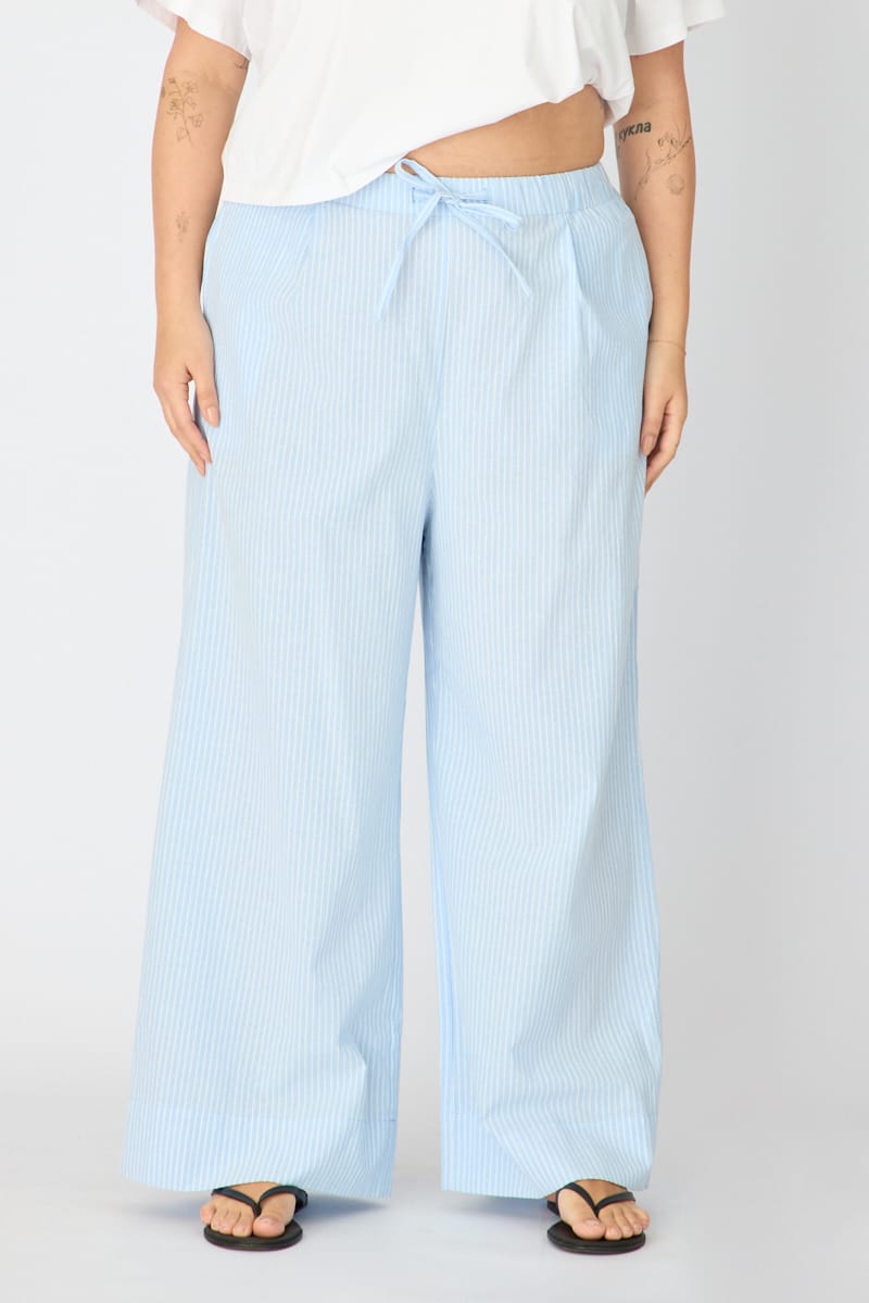 Blue Stripe Wide Leg Pants Striped Elasticated Waist for YouandAll Fashion