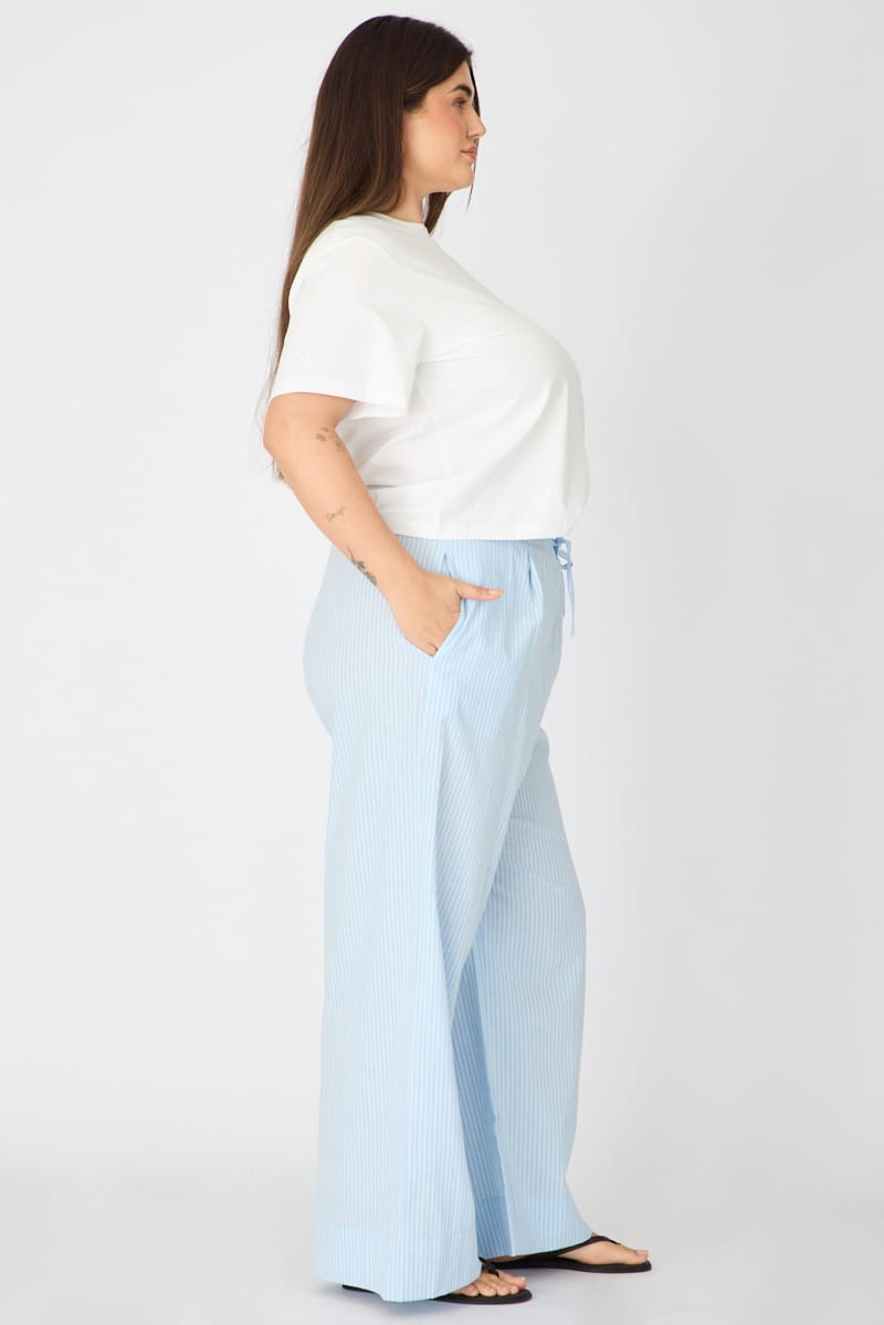 Blue Stripe Wide Leg Pants Striped Elasticated Waist for YouandAll Fashion