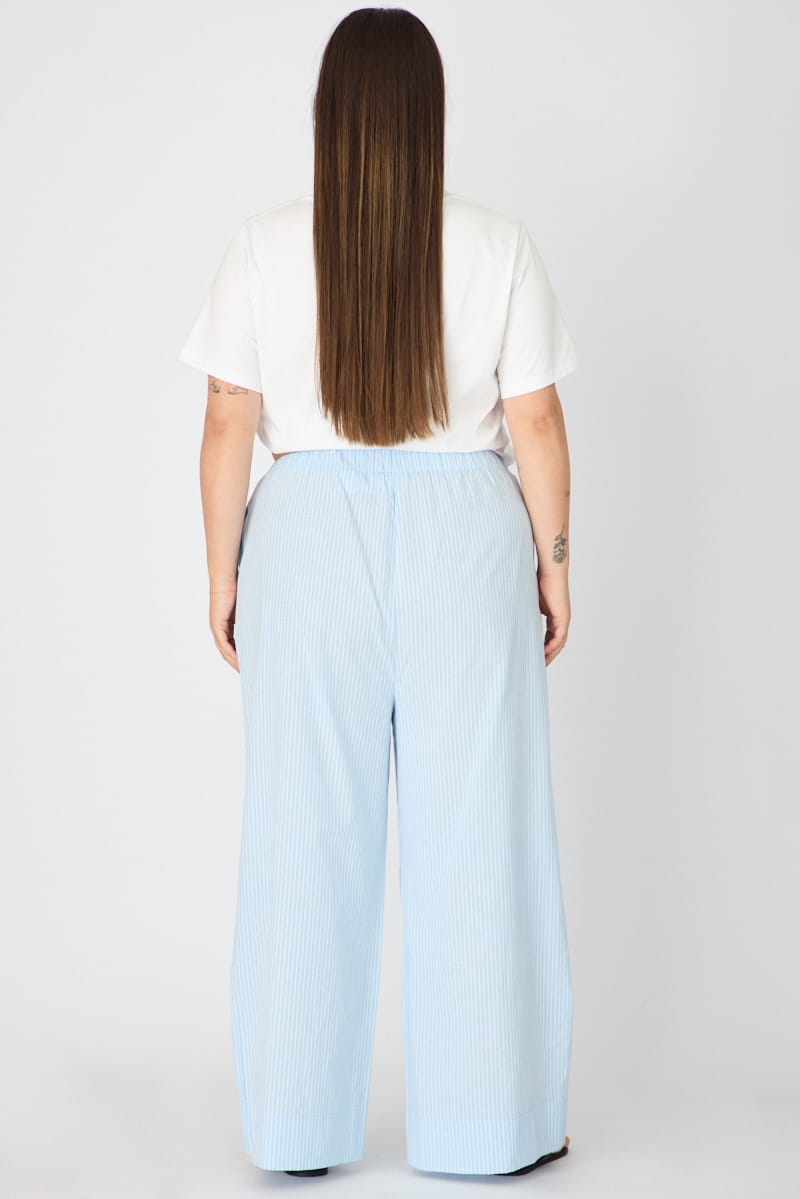 Blue Stripe Wide Leg Pants Striped Elasticated Waist for YouandAll Fashion