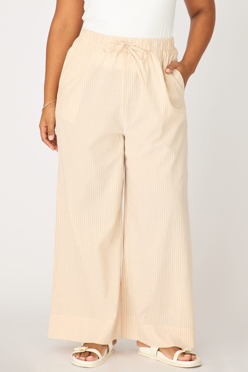 Beige Stripe Wide Leg Pants Striped Elasticated Waist for YouandAll Fashion