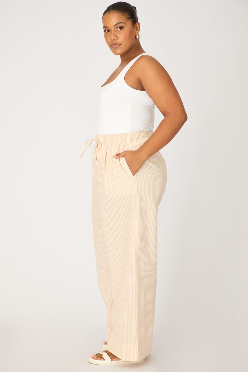 Beige Stripe Wide Leg Pants Striped Elasticated Waist for YouandAll Fashion