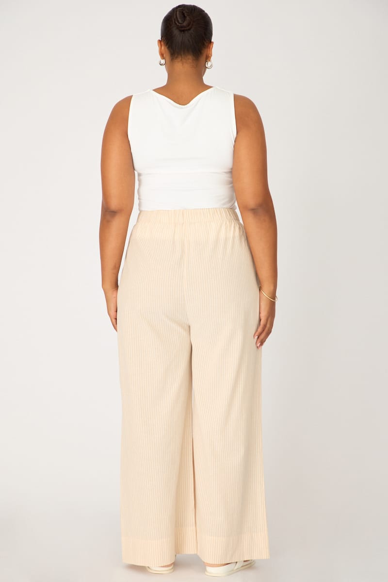 Beige Stripe Wide Leg Pants Striped Elasticated Waist for YouandAll Fashion