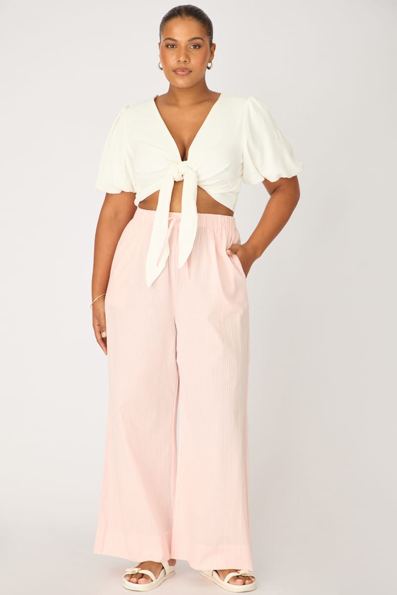Pink Stripe Wide Leg Pants Striped Elasticated Waist for YouandAll Fashion