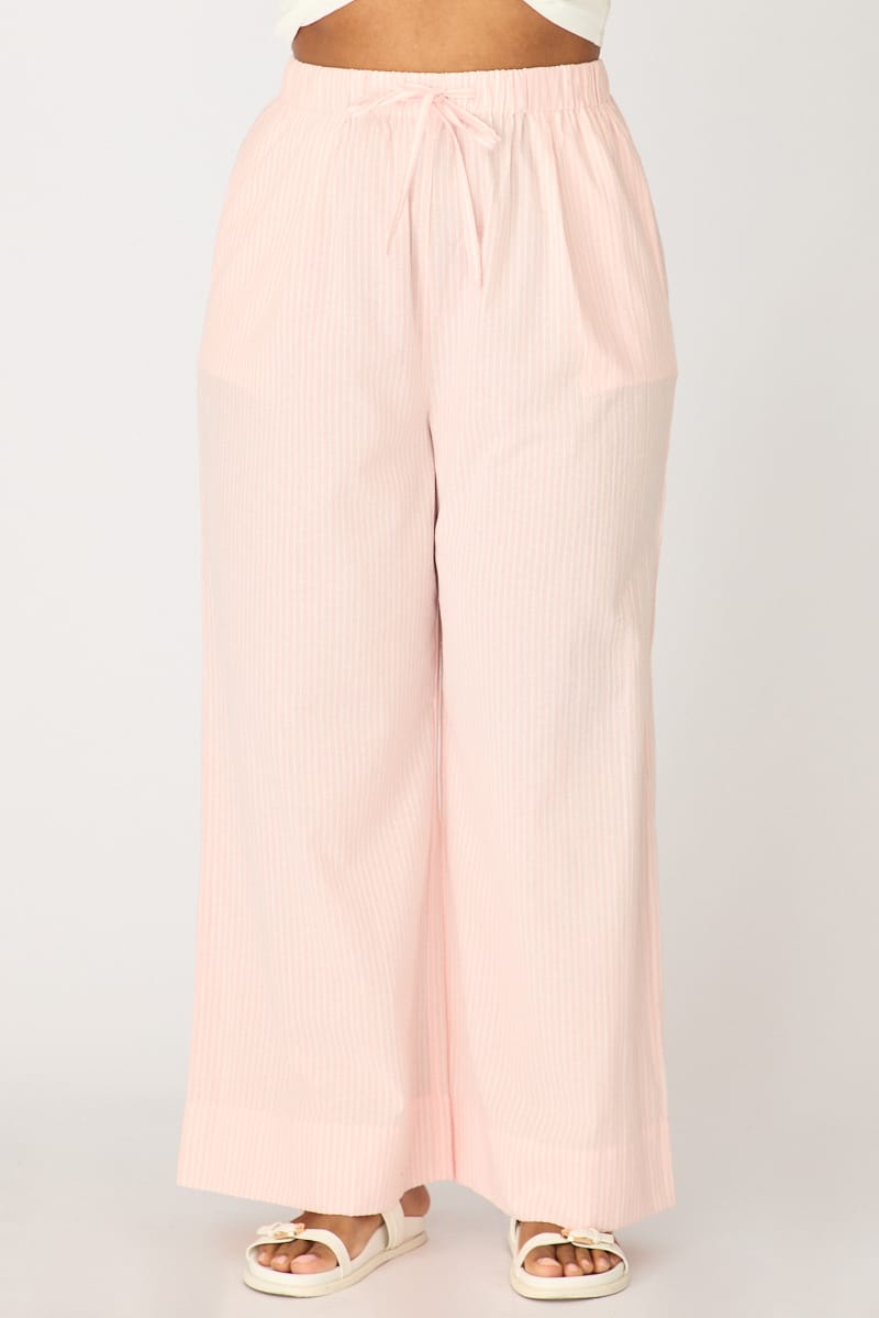 Pink Stripe Wide Leg Pants Striped Elasticated Waist for YouandAll Fashion