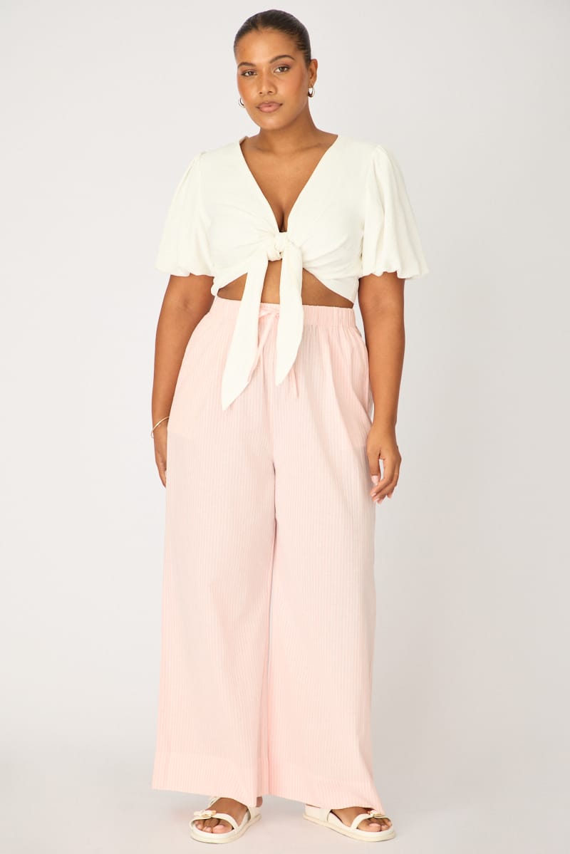Pink Stripe Wide Leg Pants Striped Elasticated Waist for YouandAll Fashion