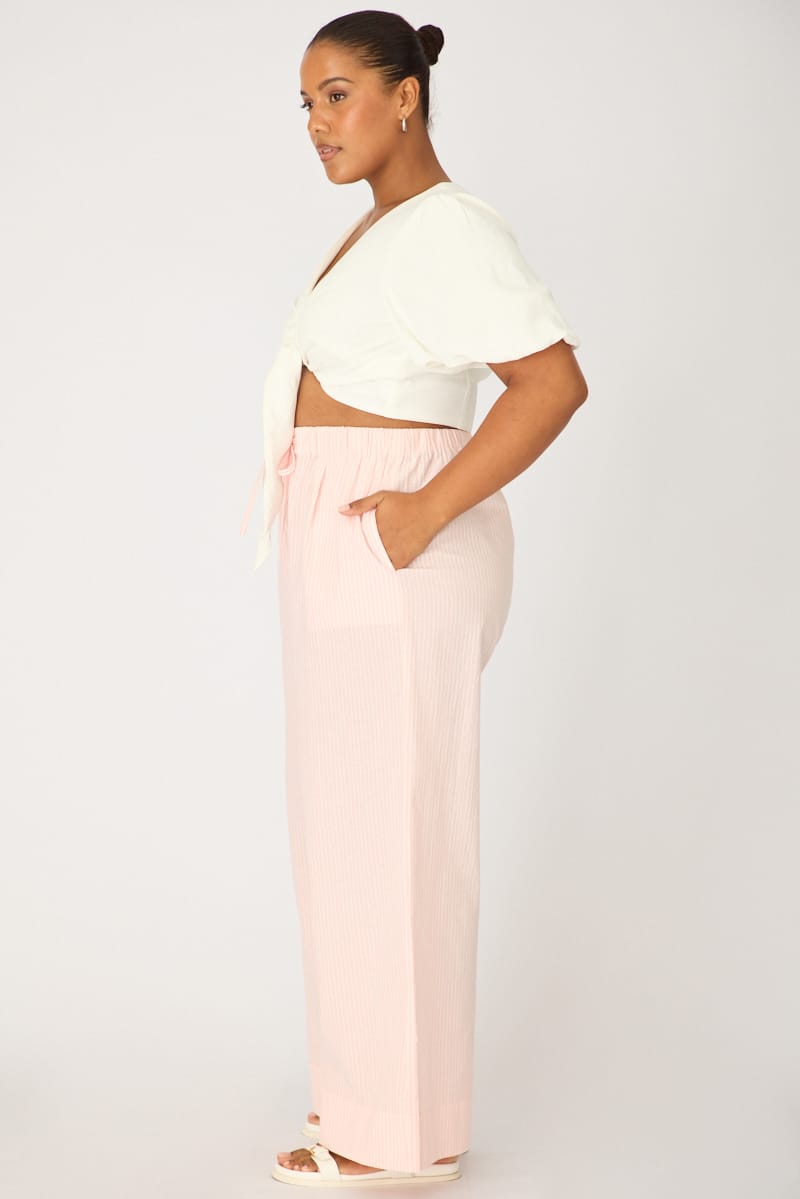 Pink Stripe Wide Leg Pants Striped Elasticated Waist for YouandAll Fashion