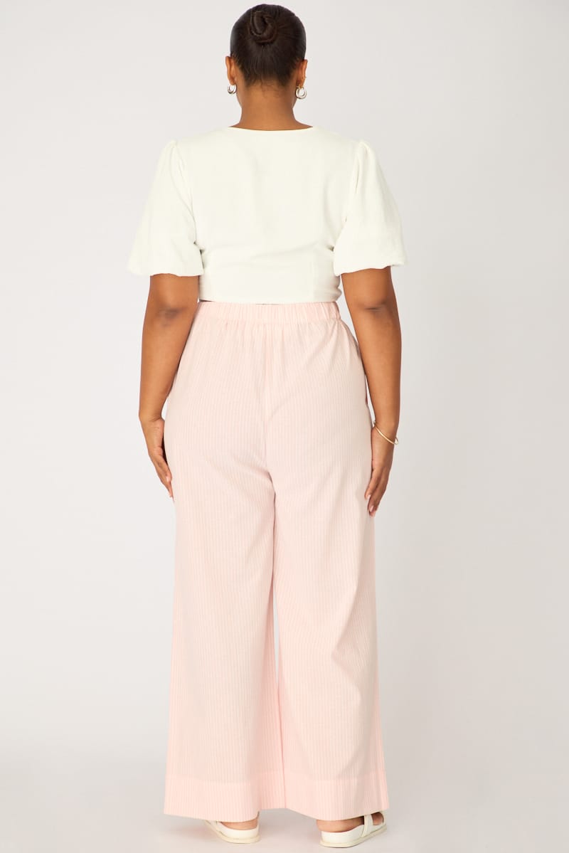 Pink Stripe Wide Leg Pants Striped Elasticated Waist for YouandAll Fashion