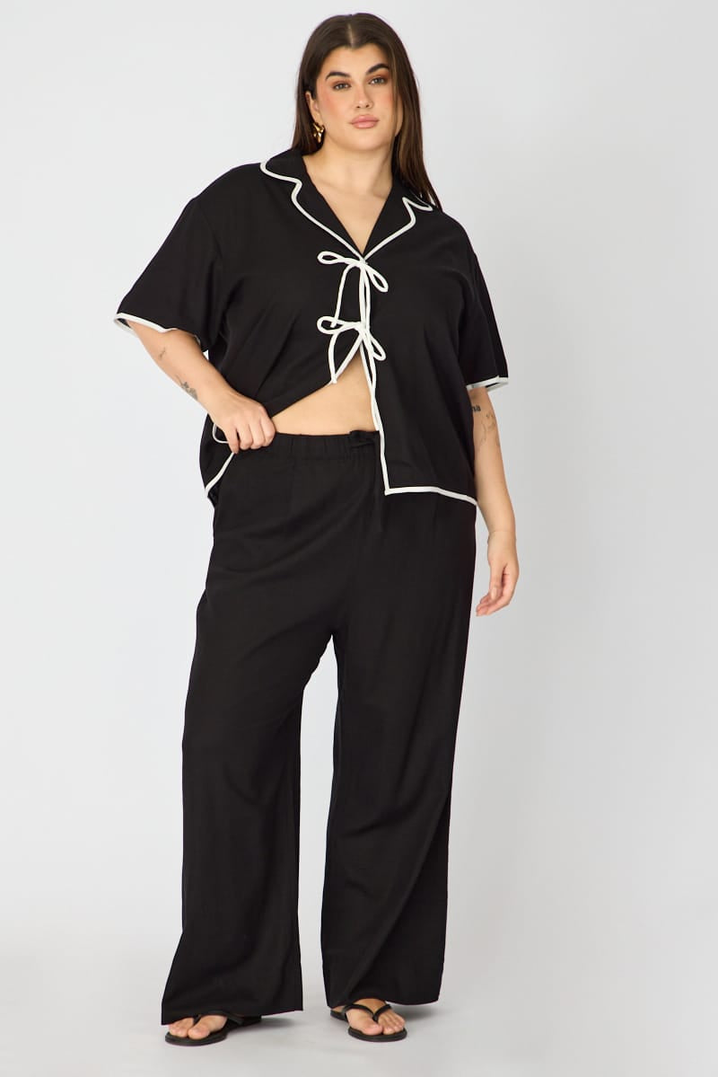 Black Wide Leg Pants Linen Blend for YouandAll Fashion