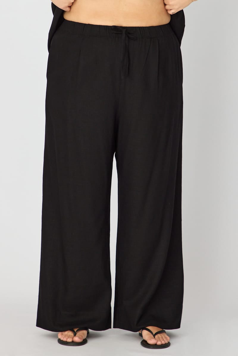 Black Wide Leg Pants Linen Blend for YouandAll Fashion