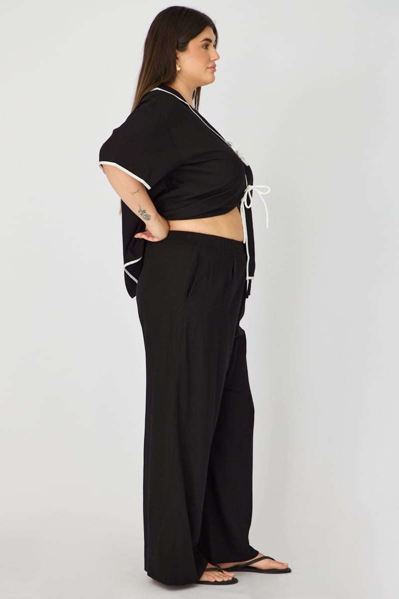 Black Wide Leg Pants Linen Blend for YouandAll Fashion