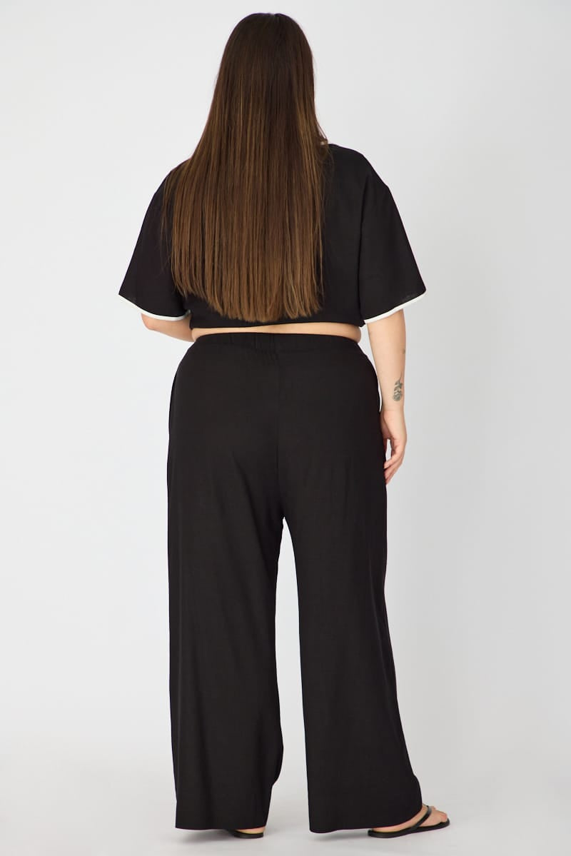 Black Wide Leg Pants Linen Blend for YouandAll Fashion