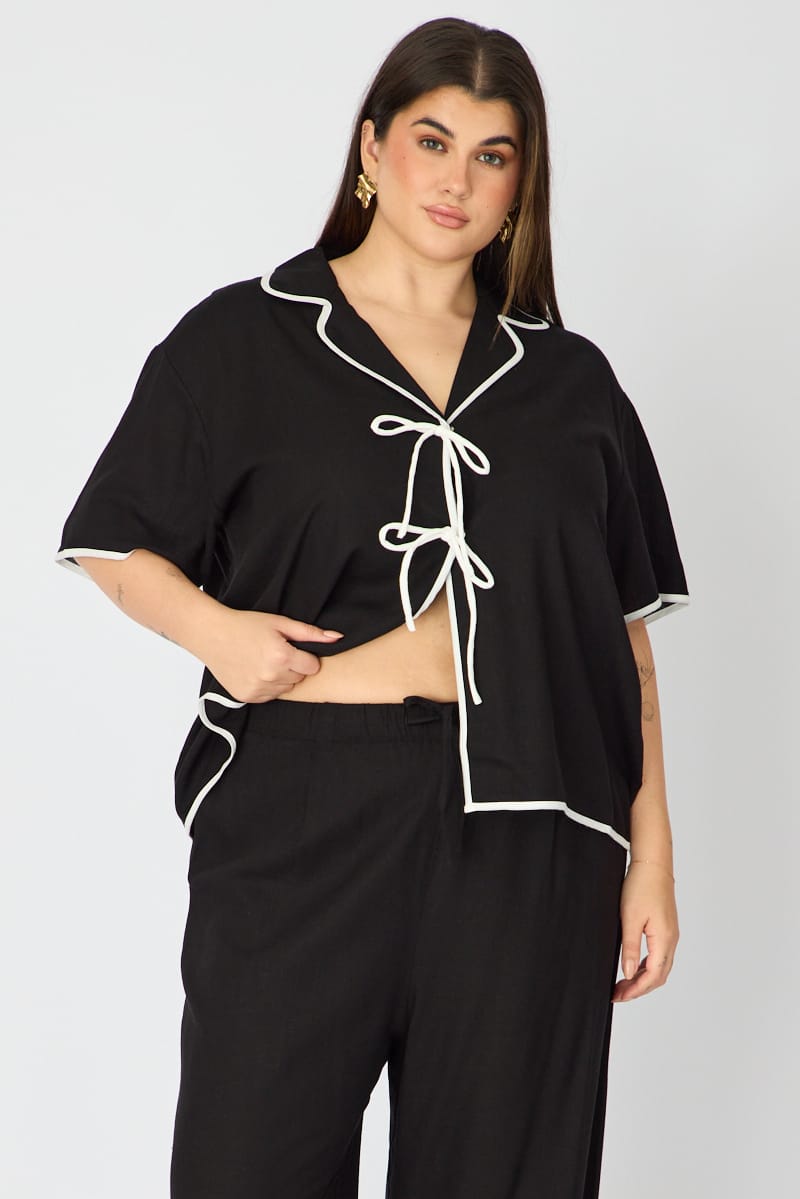 Black Wide Leg Pants Linen Blend for YouandAll Fashion