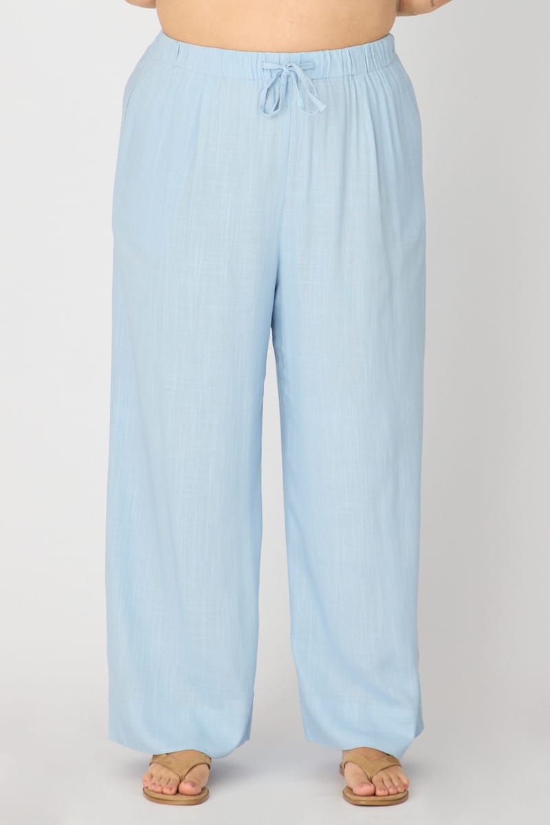 Blue Wide Leg Pants Linen Blend for YouandAll Fashion